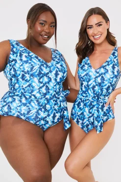 Sale In the Style Plunge Belted Swimsuit Blue