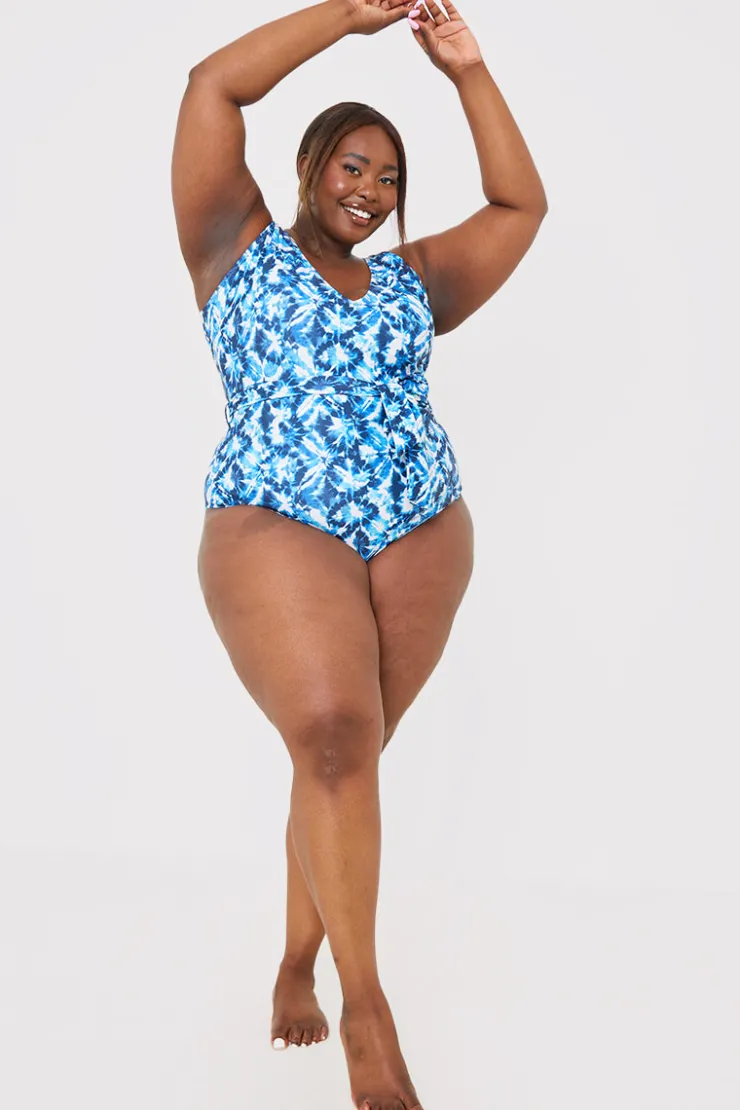 Sale In the Style Plunge Belted Swimsuit Blue