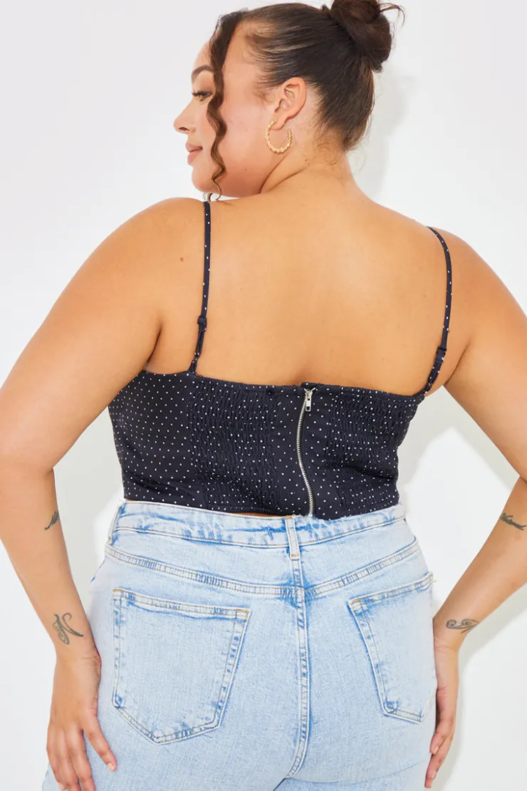 Hot In the Style Polka Dot Print Cupped Crop Top Black