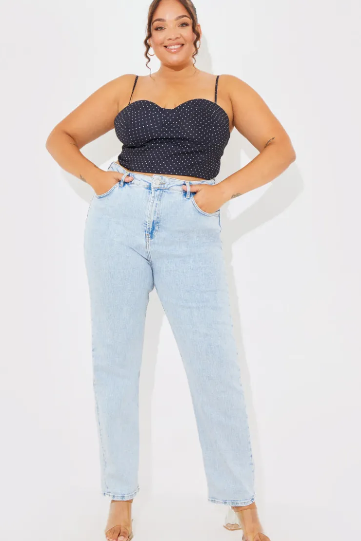 Hot In the Style Polka Dot Print Cupped Crop Top Black