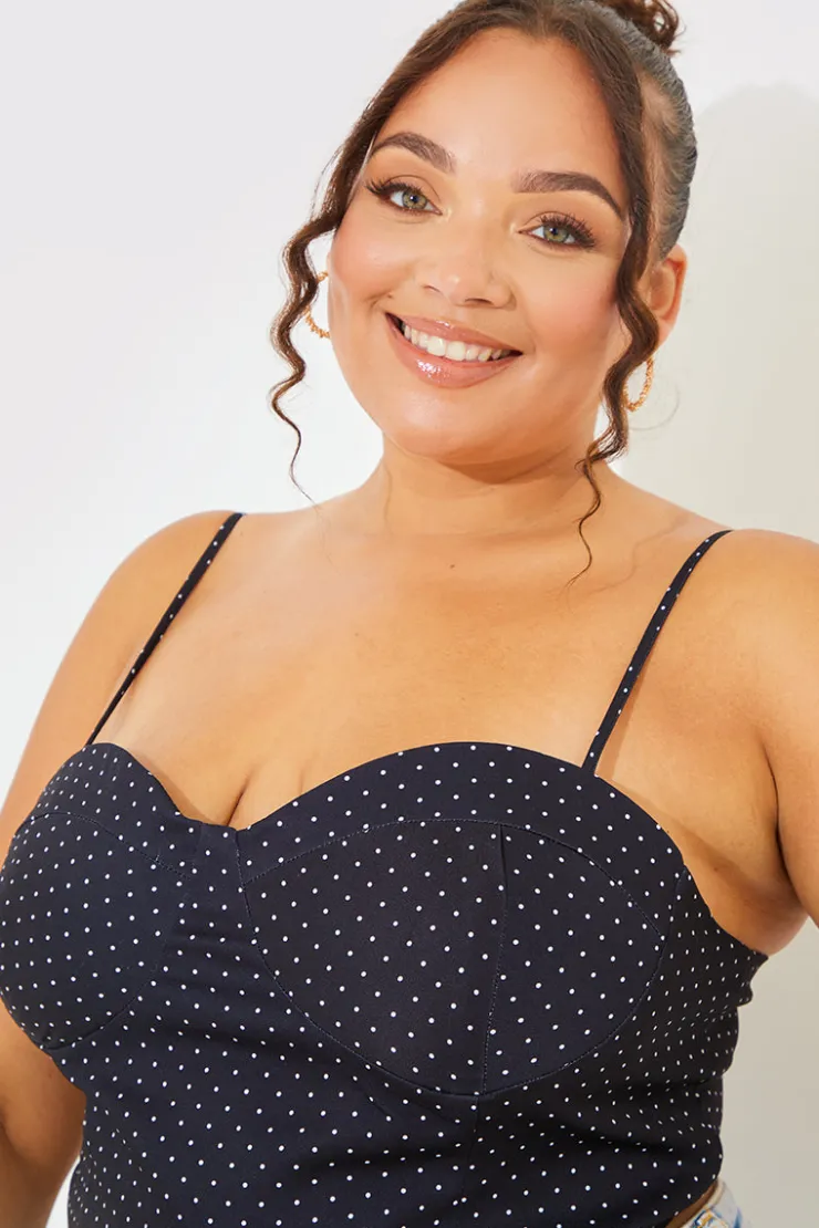 Hot In the Style Polka Dot Print Cupped Crop Top Black