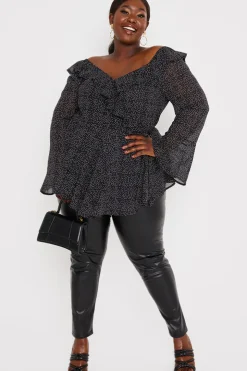 Outlet In the Style Polka Dot Print Off The Shoulder Top With Tie Waist Black