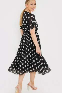 Sale In the Style Polka Dot Print Pleated Wrap Midi Dress