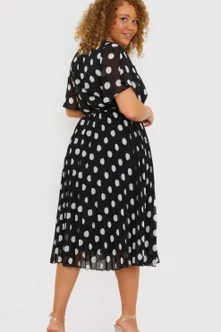 Sale In the Style Polka Dot Print Pleated Wrap Midi Dress