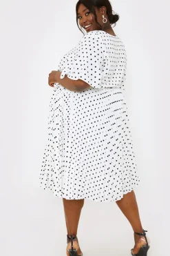 Sale In the Style Polka Dot Print Pleated Wrap Midi Dress