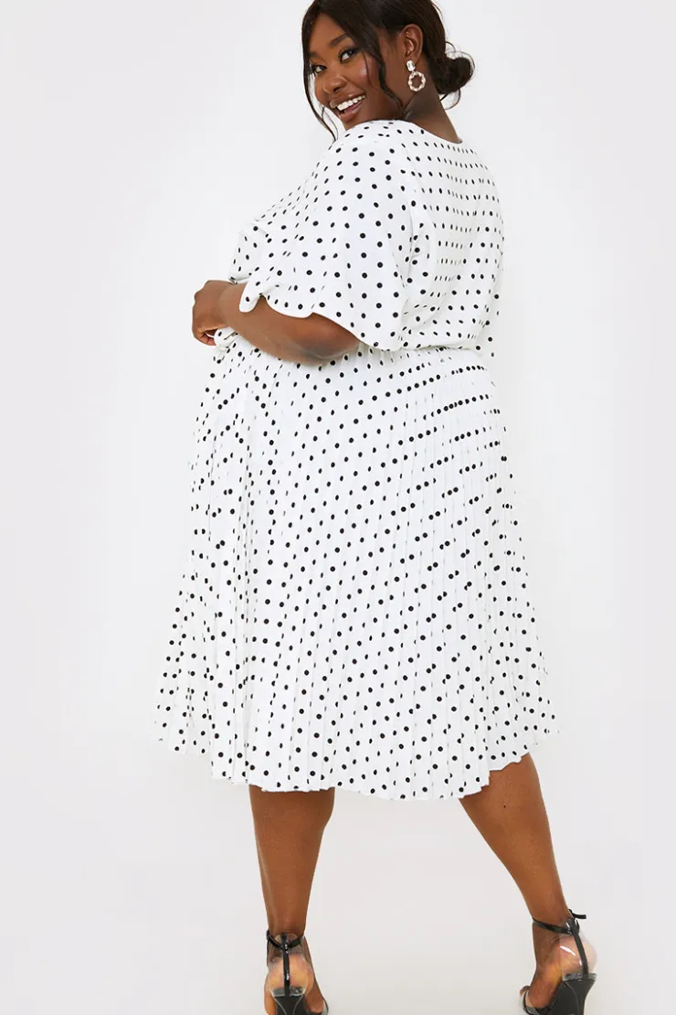 Sale In the Style Polka Dot Print Pleated Wrap Midi Dress