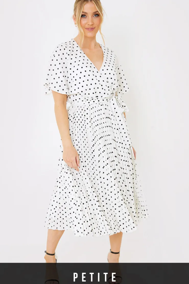 Sale In the Style Polka Dot Print Pleated Wrap Midi Dress