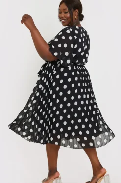 Sale In the Style Polka Dot Print Pleated Wrap Midi Dress