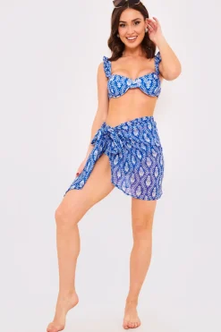 Hot Billie Faiers Printed Chiffon Mini Wrap Sarong Blue