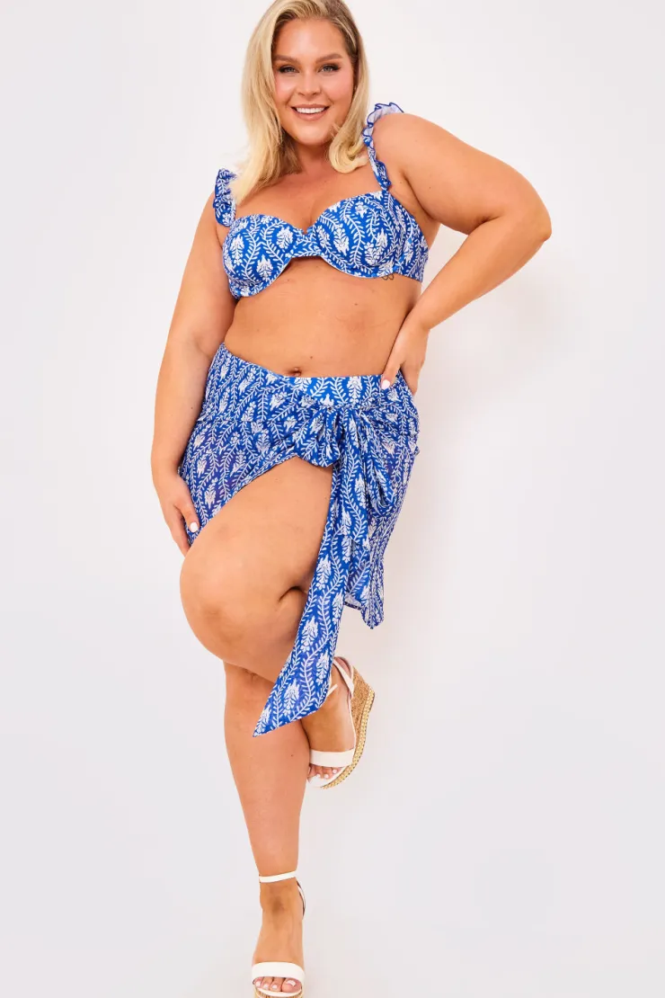 Hot Billie Faiers Printed Chiffon Mini Wrap Sarong Blue