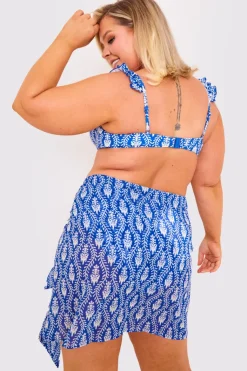 Hot Billie Faiers Printed Chiffon Mini Wrap Sarong Blue