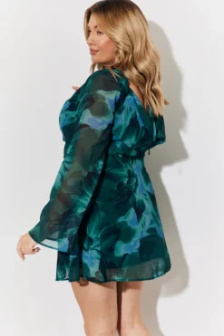 Clearance In the Style Printed Draped Back Boat Neck Mini Dress Green
