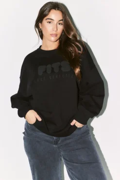 Fits Printed Crew Neck Sweatshirt Black