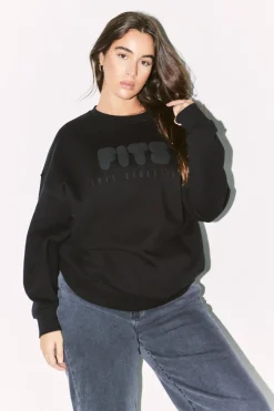 Fits Printed Crew Neck Sweatshirt Black