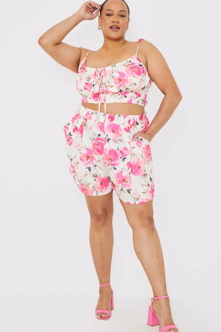 Online In the Style Printed Gathered Bust Co-ord Top Pink