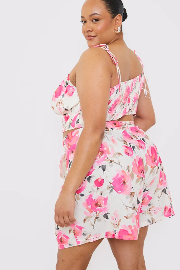 Online In the Style Printed Gathered Bust Co-ord Top Pink
