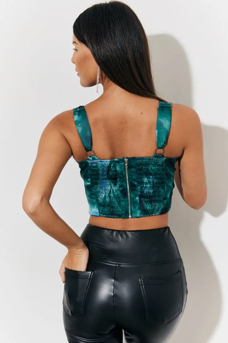 Clearance In The Style Printed Satin Corset Green