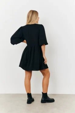 Best In the Style Puff Sleeve Bow Detail Mini Dress Black