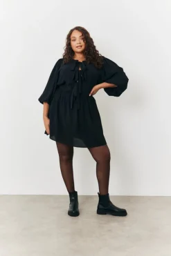 Best In the Style Puff Sleeve Bow Detail Mini Dress Black