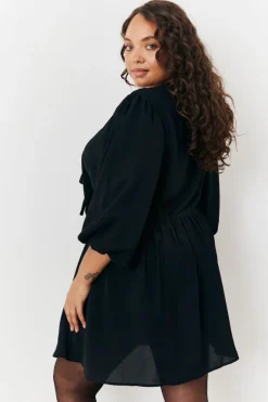 Best In the Style Puff Sleeve Bow Detail Mini Dress Black