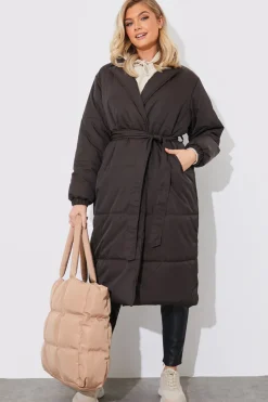 In The Style Quilted Wrap Puffer Coat Mocha