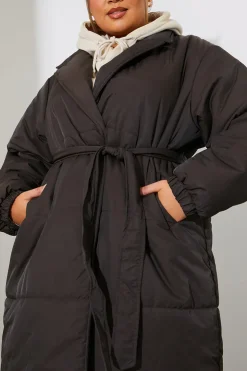 In The Style Quilted Wrap Puffer Coat Mocha