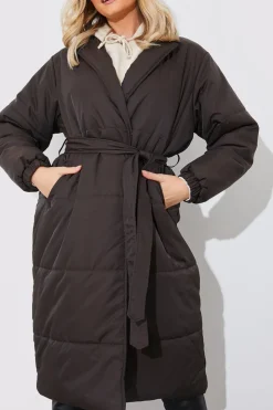 In The Style Quilted Wrap Puffer Coat Mocha