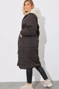 In The Style Quilted Wrap Puffer Coat Mocha