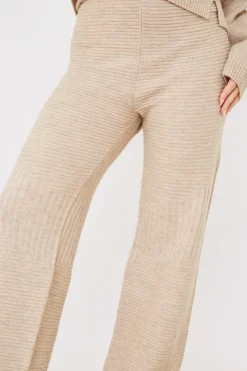 Outlet In the Style Recycled Contrast Knitted Ribbed Co Ord Wide Leg Trouser Oatmeal