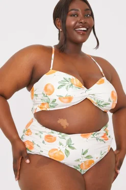 Sale In the Style Recycled Control Orange Print Ruched Detail High Waisted Bikini Bottoms Multi