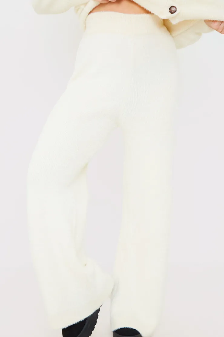 Online In the Style Recycled Fluffy Knitted Co Ord Trouser White