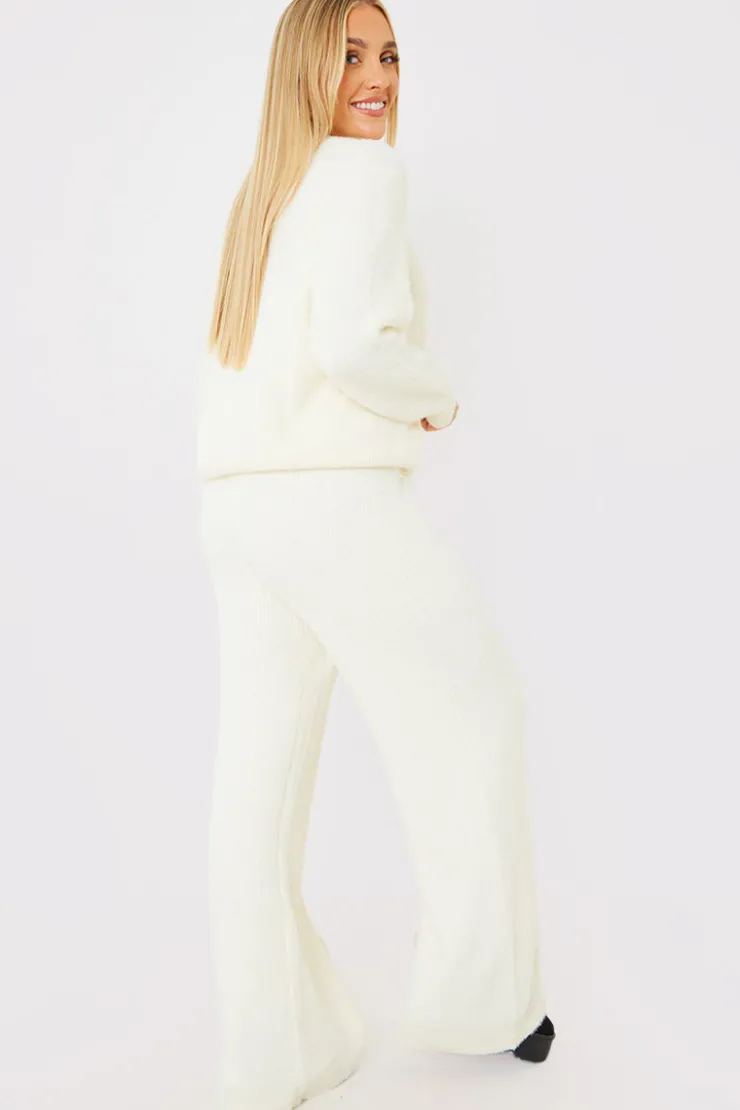 Online In the Style Recycled Fluffy Knitted Co Ord Trouser White