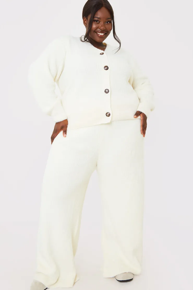 Online In the Style Recycled Fluffy Knitted Co Ord Trouser White
