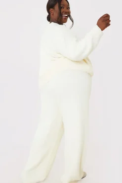 Online In the Style Recycled Fluffy Knitted Co Ord Trouser White