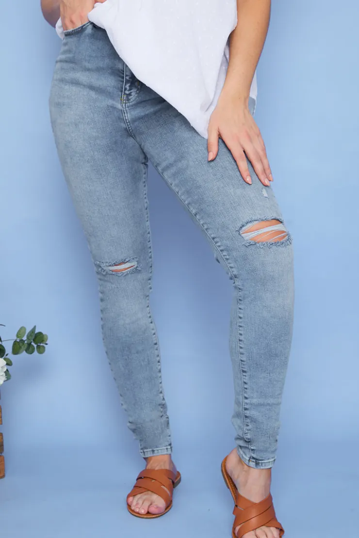 Sale In the Style Recycled Light Wash Ripped Knee Skinny Jeans Denim
