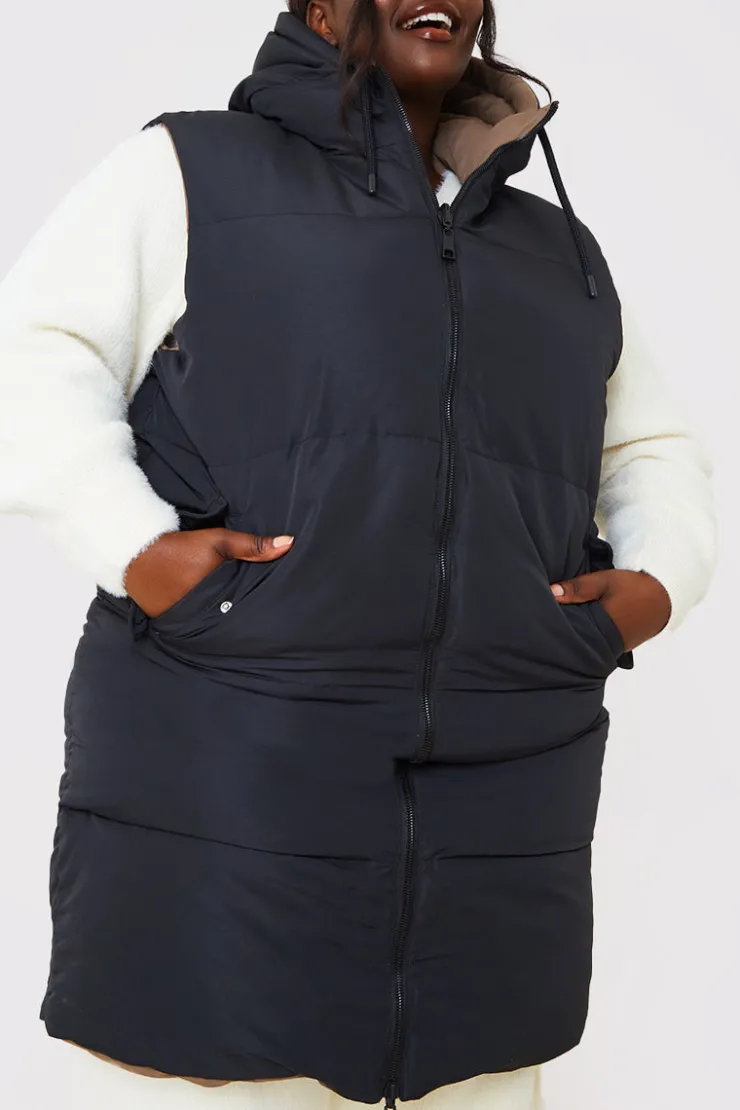 In the Style Recycled Longline Reversible Gilet Black