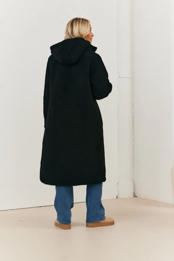Best In the Style Recycled Reversible Longline Borg Puffer Coat Black