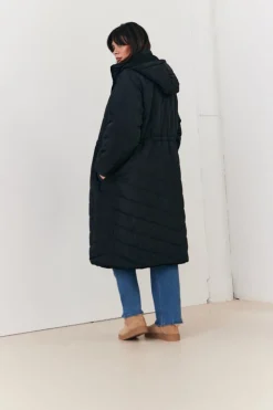 Best In the Style Recycled Reversible Longline Borg Puffer Coat Black