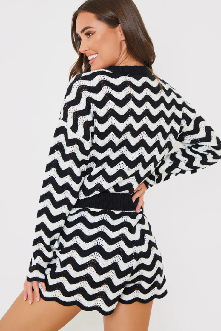 In the Style Recycled Stripe Chevron Co Ord Shorts Monochrome