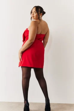 Hot In the Style Bandeau Bow Front Split Hem Mini Dress Red