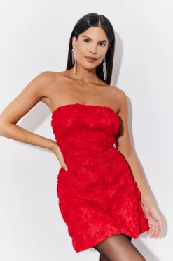 Sale In the Style 3D Floral Bandeau Mini Dress Red