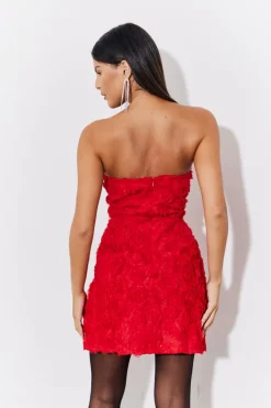 Sale In the Style 3D Floral Bandeau Mini Dress Red