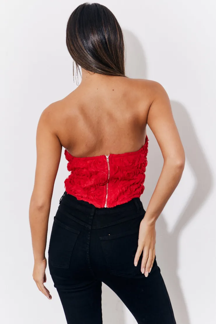 Best In the Style 3D Floral Bandeau Top Red