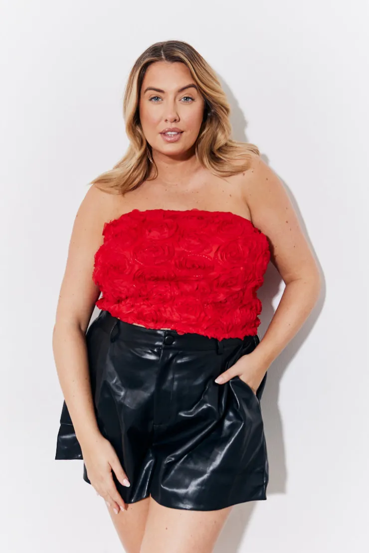 Best In the Style 3D Floral Bandeau Top Red