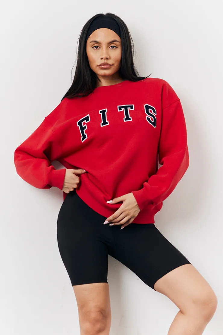 Fits Crew Neck Embroide Sweatshirt Red