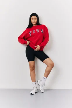 Fits Crew Neck Embroide Sweatshirt Red