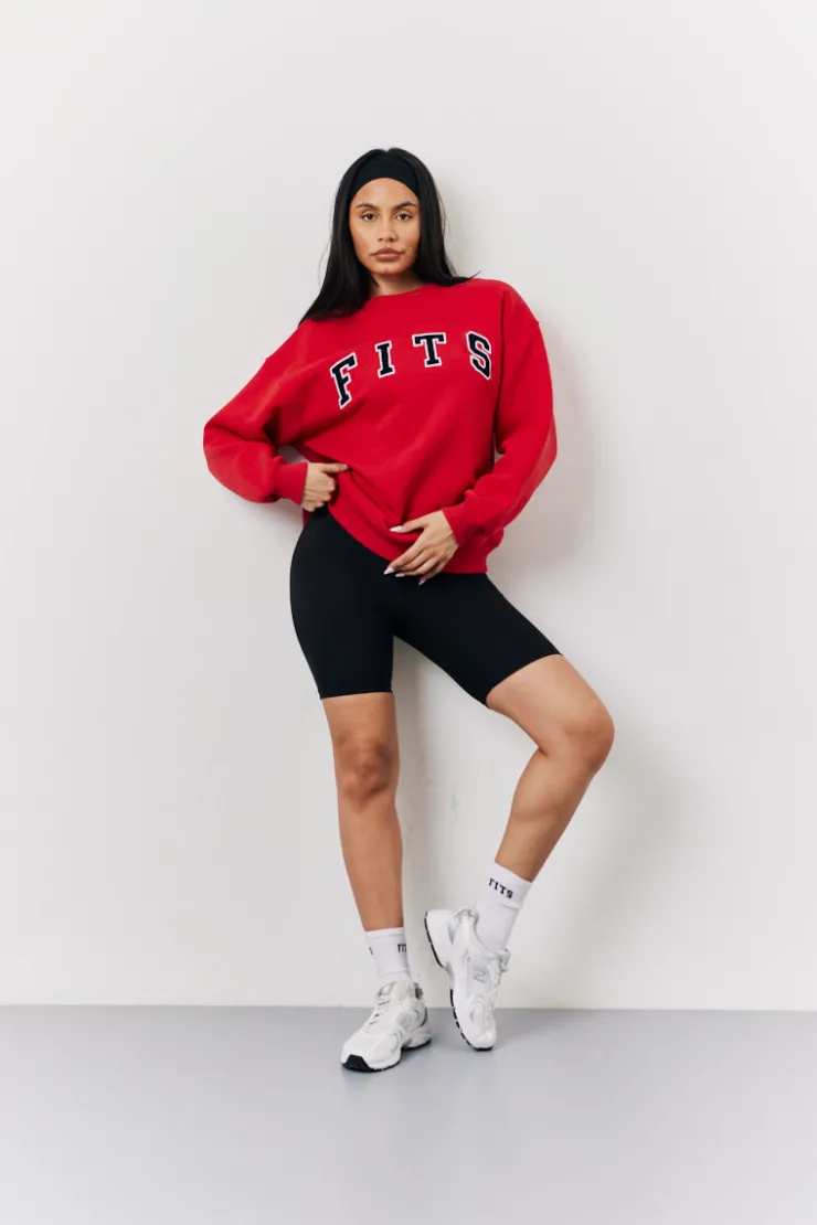 Fits Crew Neck Embroide Sweatshirt Red