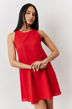 Best In The Style Linen A-Line Mini Dress Red