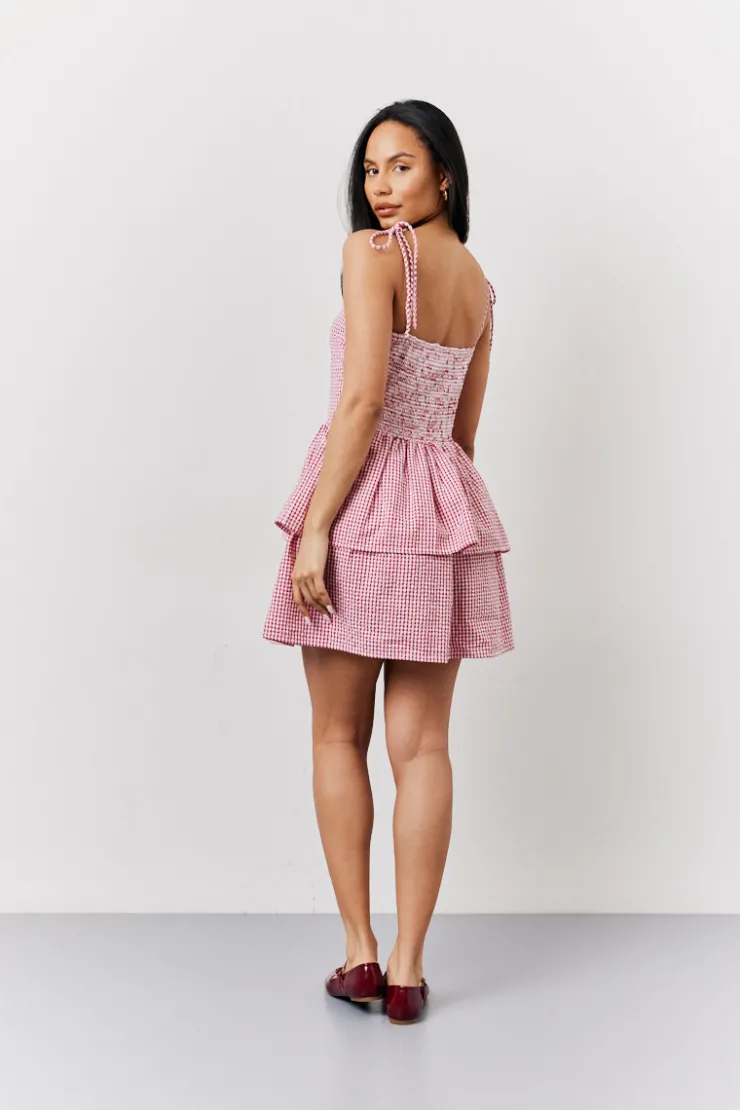 Online In The Style Seersucker Gingham Shir Mini Dress Red