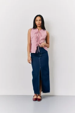 In The Style Seersucker Gingham Tie Front Top Red